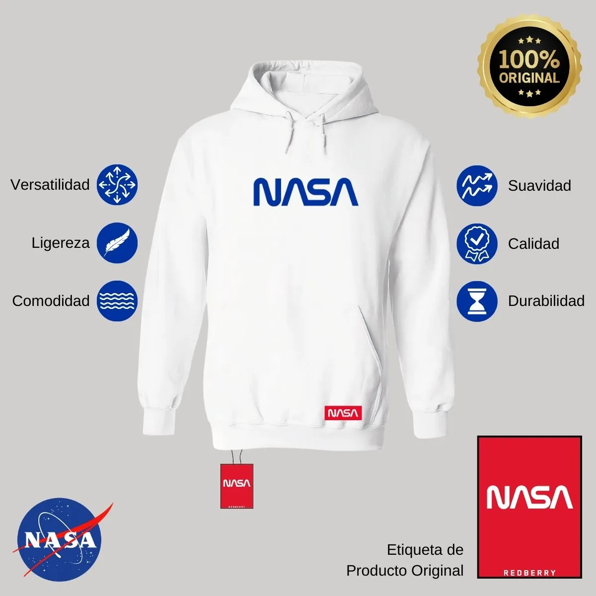 Sudadera para Hombre Hoodie Nasa Worm Blue