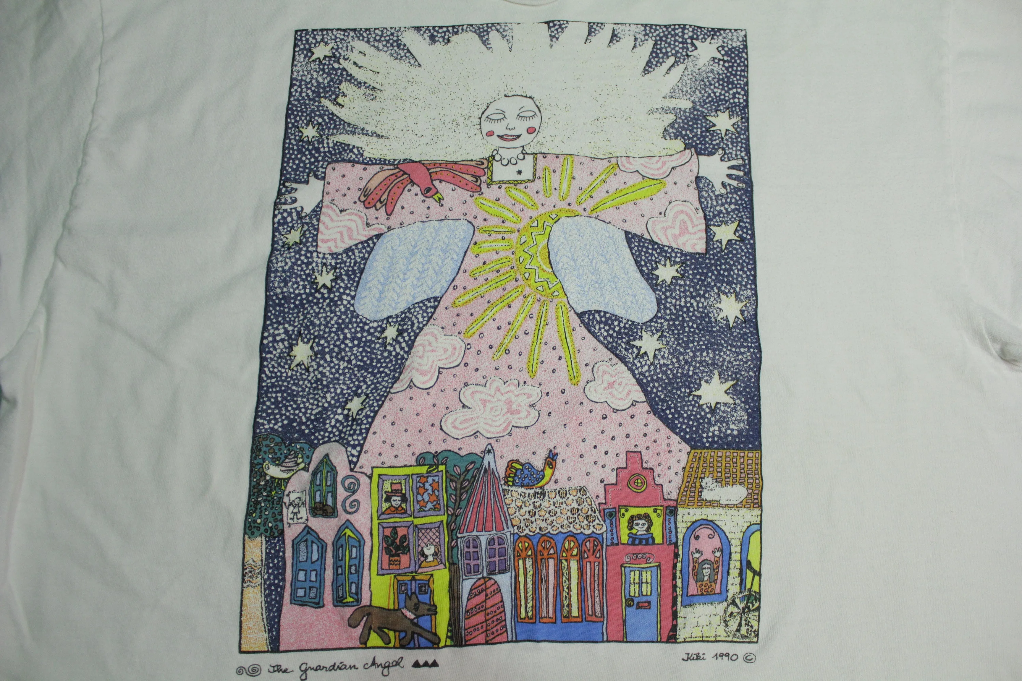 The Guardian Angel Vintage 1990 Artist Kiki Suarez Design Religious Jesus T-Shirt