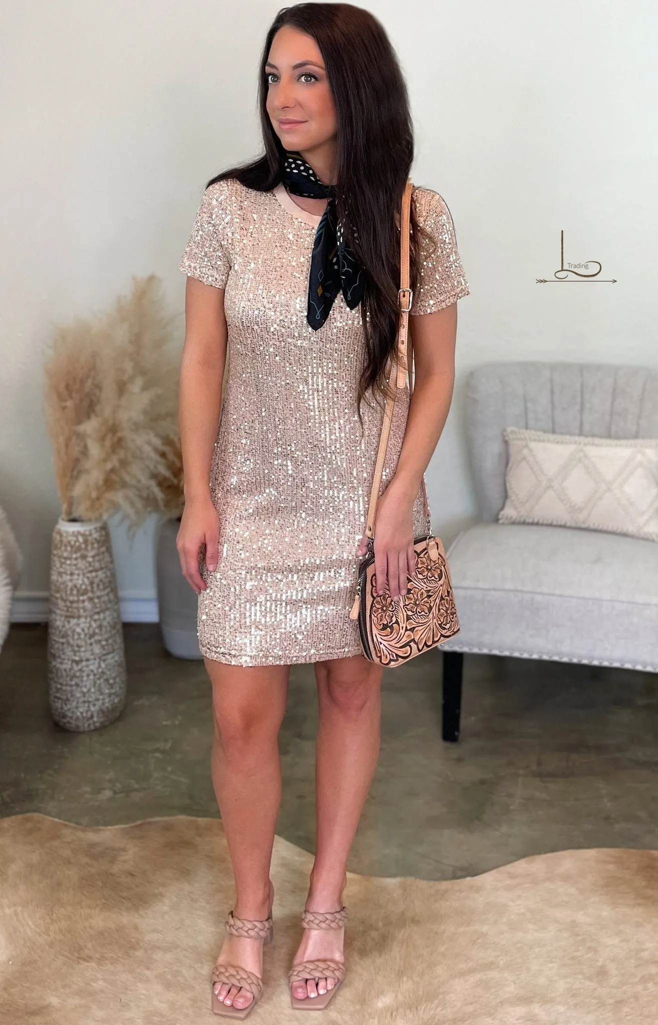 The Starry Night Sequin Dress in Rose Gold