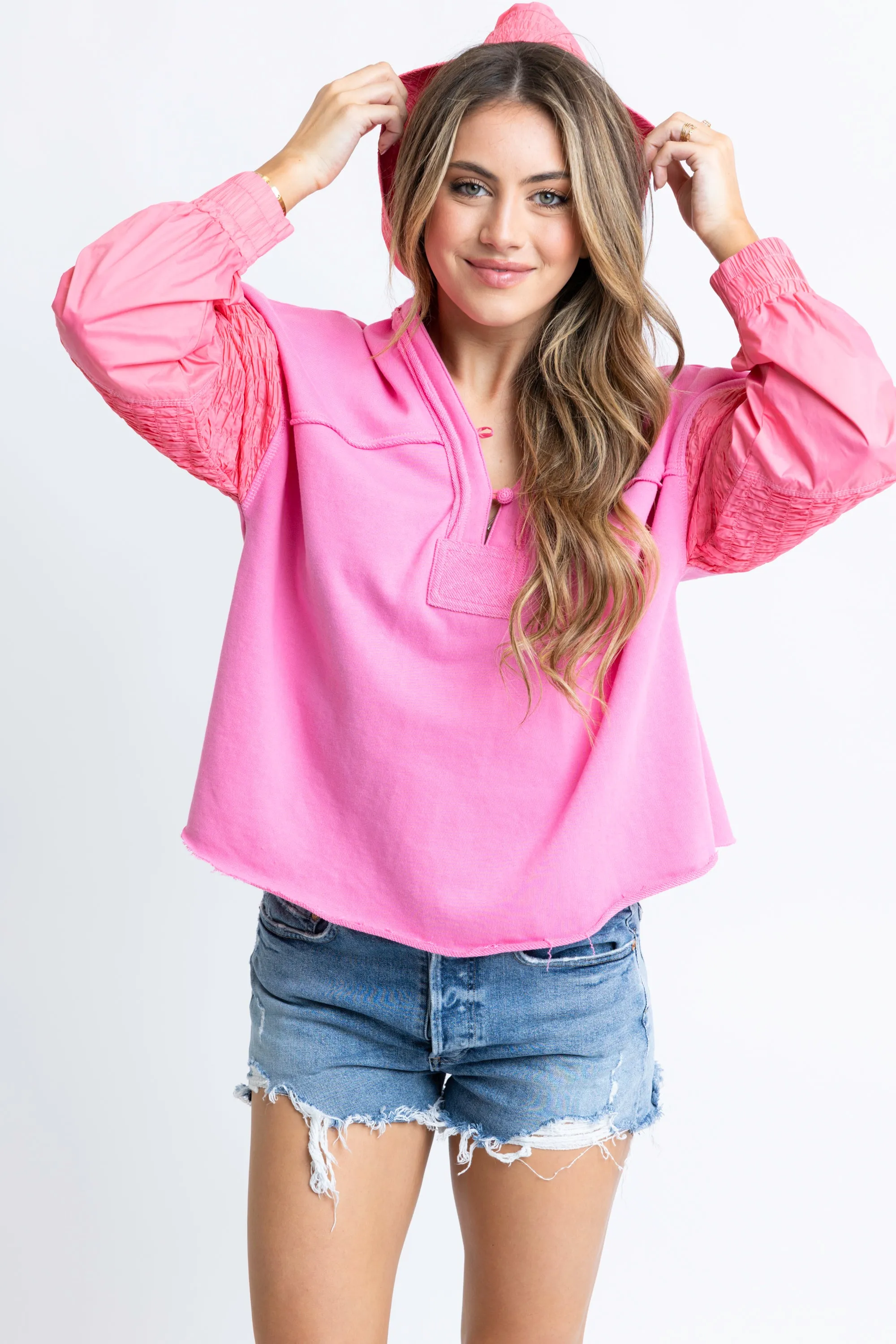 Vneck Knit Hoodie Sweatshirt